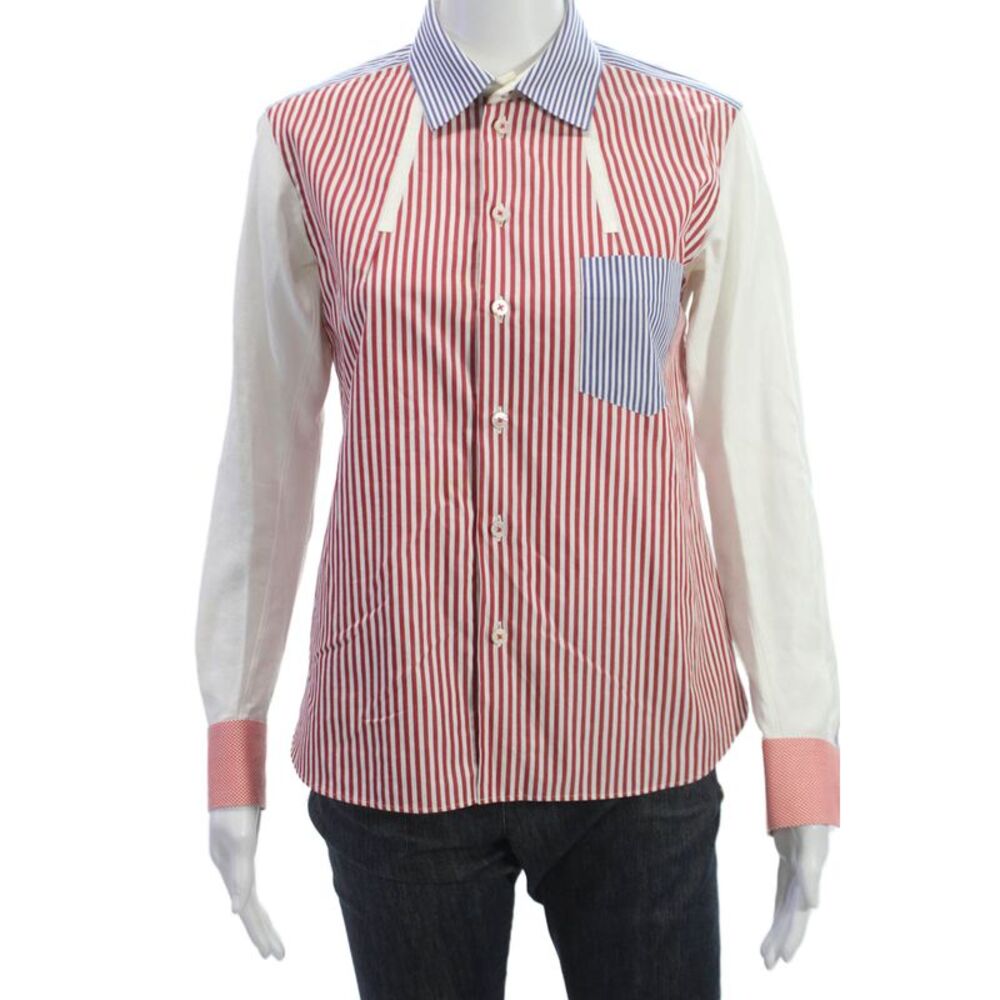 Shiro Sakai Mens Button Up Multicolor Striped Cotton Long Sleeve Size M
